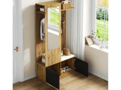 Móvel De Entrada|ModernLuxe Conjunto vestiário de entrada 100×38×191 cm - com cabideiro e sapateira - ganchos e 1 espelho - natural + preto Preto / Natural claro
