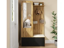 Móvel De Entrada|ModernLuxe Conjunto vestiário de entrada 100×38×191 cm - com cabideiro e sapateira - ganchos e 1 espelho - natural + preto Preto / Natural claro