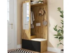 Móvel De Entrada|ModernLuxe Conjunto vestiário de entrada 100×38×191 cm - com cabideiro e sapateira - ganchos e 1 espelho - natural + preto Preto / Natural claro