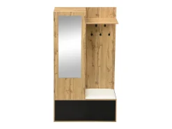 Móvel De Entrada|ModernLuxe Conjunto vestiário de entrada 100×38×191 cm - com cabideiro e sapateira - ganchos e 1 espelho - natural + preto Preto / Natural claro