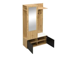Móvel De Entrada|ModernLuxe Conjunto vestiário de entrada 100×38×191 cm - com cabideiro e sapateira - ganchos e 1 espelho - natural + preto Preto / Natural claro