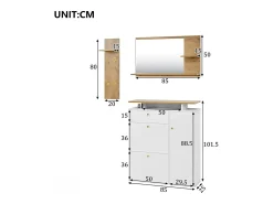 Móvel De Entrada|ModernLuxe Conjunto vestiário de entrada 105x25x151,5cm - con LED - con 3 portas e 1 gaveta - con espelho e móvel para sapatos - + Natural Branco