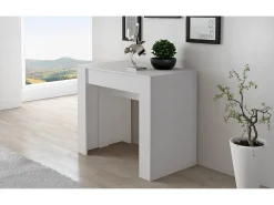 Dmora Consola 0, Mesa de jantar extensível até 10 lugares, Consola moderna com extensões, 90x52h78 cm, Branca^ Consola