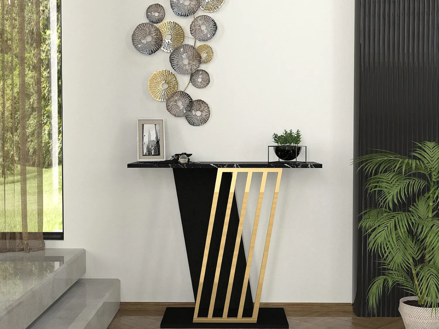 Consola|Vente-unique Consola cor efeito mármore preto e dourado - ORSONA Preto / Dourado