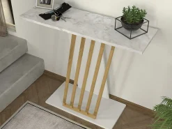 Hot Vente-unique Consola cor efeito mármore branco e dourado - ORSONA Branco / Dourado