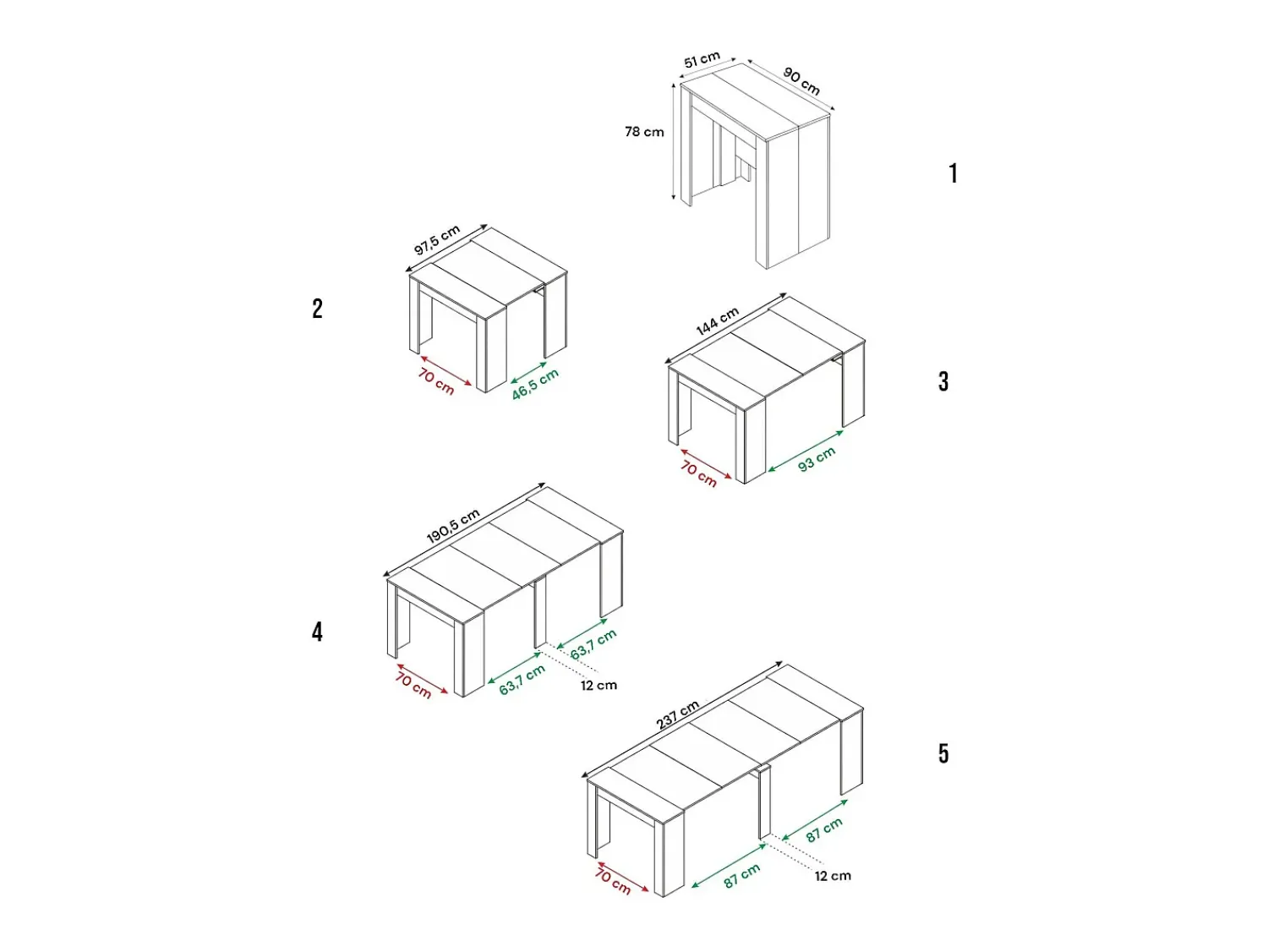 Dmora Consola Diluna, Mesa de jantar extensível, Mesa com extensões multiusos extensíveis até 10 lugares, 51/237x90h78 cm, Cimento^ Consola