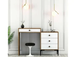 Consola|Dmora Consola Dmuntean, Mesa multiuso, Armário de apoio, Secretária de corredor, 124x40h85 cm, Noz e Branco Castanho