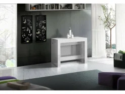 Consola|Dmora Consola extensível Dguigo, Consola extensível até 12 lugares, Mesa com suportes de extensão, 100% Fabricado em Itália, 51/300x90h77 cm, brilhante Branco