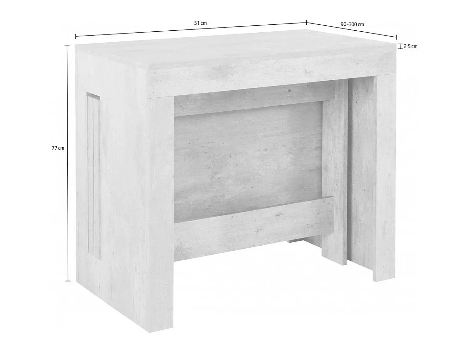 Consola*Dmora Consola extensível Dguigo, Consola extensível até 12 lugares, Mesa com suportes de extensão, 100% Fabricado em Itália, 51/300x90h77 cm, Lariço brilhante Branco