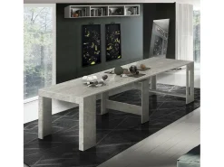 Consola*Dmora Consola extensível Martino, Consola extensível até 12 lugares, Mesa com suportes de extensão, 100% Fabricado em Itália, 51/300x90h77 cm, Cimento Cinzento