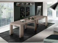 Dmora Consola extensível Martino, Consola extensível até 12 lugares, Mesa com suportes de extensão, 100% Fabricado em Itália, 51/300x90h77 cm, Olmo pérola^ Consola
