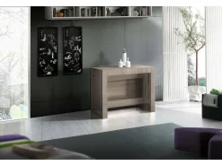 Dmora Consola extensível Martino, Consola extensível até 12 lugares, Mesa com suportes de extensão, 100% Fabricado em Itália, 51/300x90h77 cm, Olmo pérola^ Consola