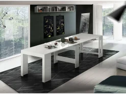 Consola|Dmora Consola extensível Martino, Consola extensível até 12 lugares, Mesa com suportes de extensão, 100% Fabricado em Itália, 51/300x90h77 cm, brilhante Branco