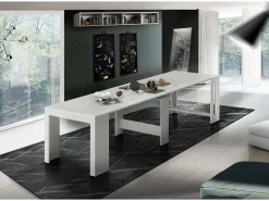 Dmora Consola extensível Martino, Consola extensível até 12 lugares, Mesa com suportes de extensão, 100% Fabricado em Itália, 51/300x90h77 cm, Lariço brilhante^ Consola
