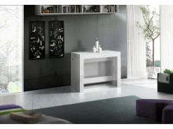 Dmora Consola extensível Martino, Consola extensível até 12 lugares, Mesa com suportes de extensão, 100% Fabricado em Itália, 51/300x90h77 cm, Lariço brilhante^ Consola