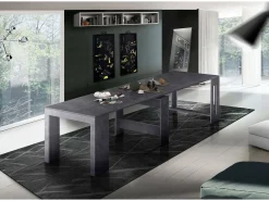 Dmora Consola extensível Martino, Consola extensível até 12 lugares, Mesa com suportes de extensão, 100% Fabricado em Itália, 51/300x90h77 cm, Ardósia^ Consola