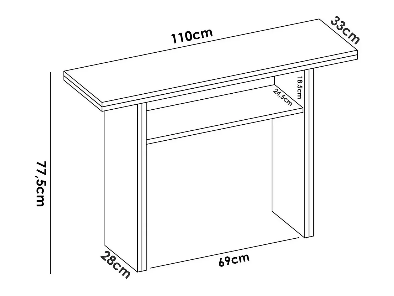 Dmora Consola extensível Rodella, Consola extensível auxiliar multiposições, Mesa de jantar dobrável com tampo rebatível, 110x33/66h75 cm,^ Consola