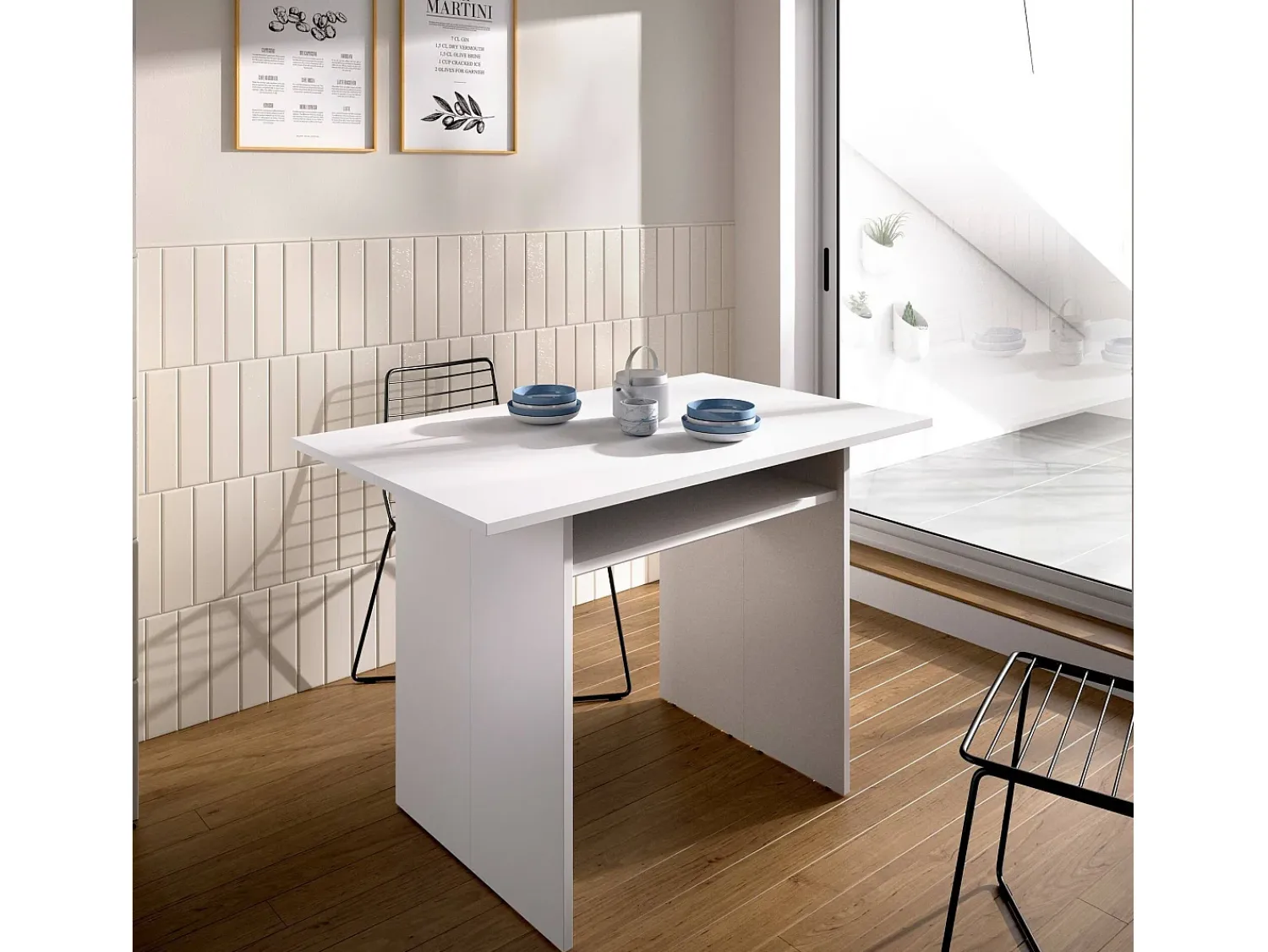 Dmora Consola extensível Rodella, Consola extensível auxiliar multiposições, Mesa de jantar dobrável com tampo rebatível, 110x33/66h75 cm,^ Consola