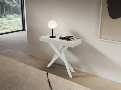 Consola*ITAMOBY Consola extensível 90x40/196 cm Saki Pequenas pernas brancas cinzas Branco