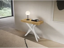 ITAMOBY Consola extensível 90x40/300 cm Saki Premium nature carvalho pernas brancas^ Consola