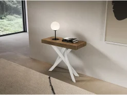 Outlet ITAMOBY Consola extensível 90x40/196 cm Saki Premium Pernas pequenas em nogueira branca Castanho