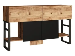 Consola|Concept-Usine Consola industrial TARI com arrumação em madeira natural e metal preto Natural claro