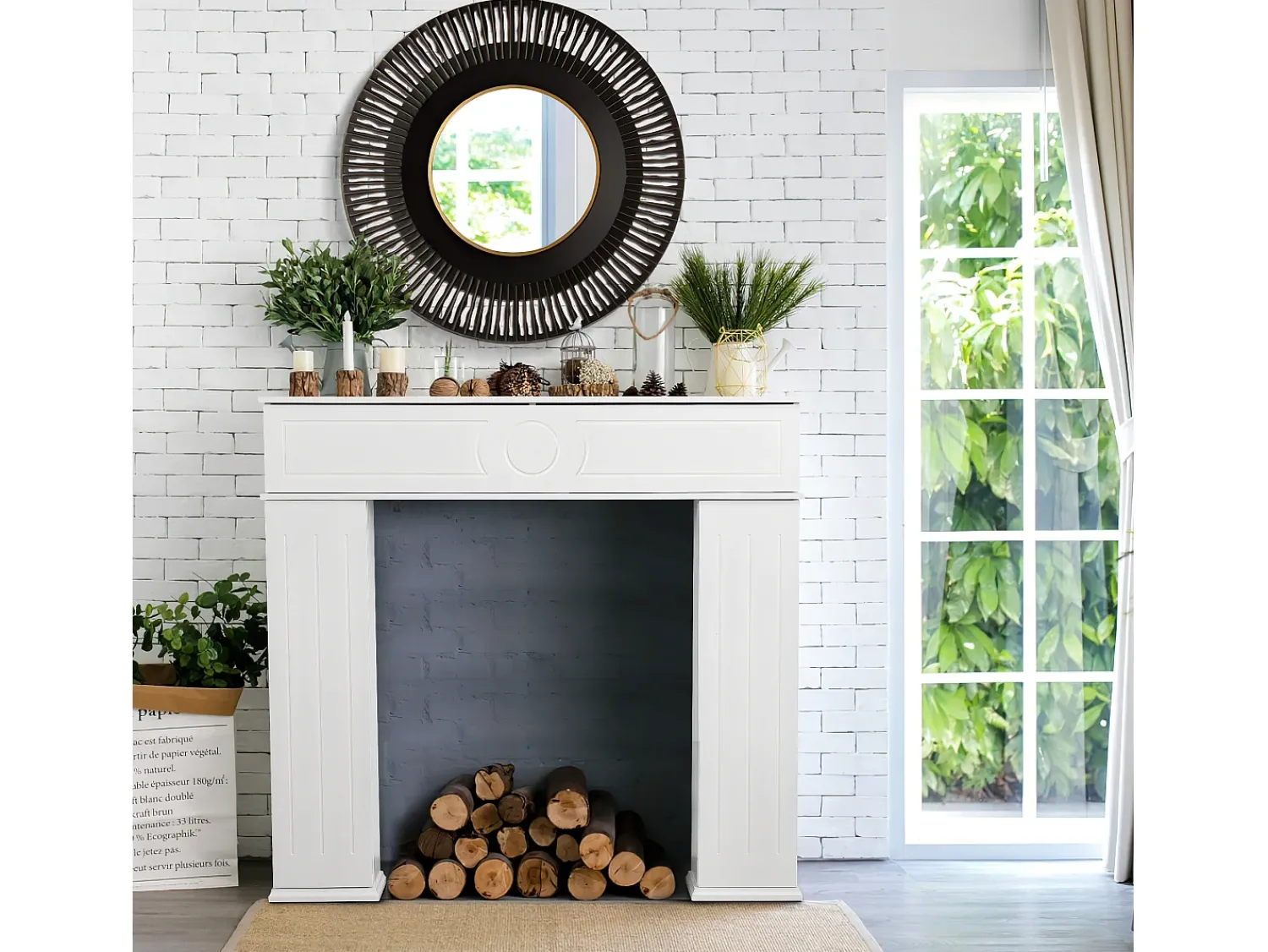 Hot Console de lareira 107 x 18 x 100 cm, Armário de armazenamento decorativo com espaço para guardar objetos Branco