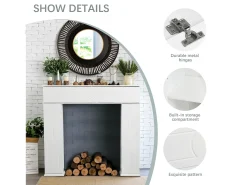 Hot Console de lareira 107 x 18 x 100 cm, Armário de armazenamento decorativo com espaço para guardar objetos Branco