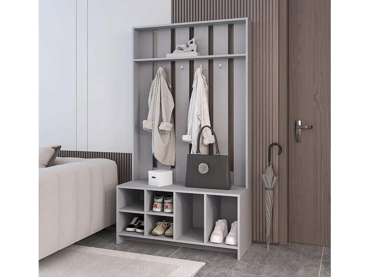 Clearance TuHome Corredor de tulcan em melamina com 8 prateleiras e 4 ganchos para pendurar roupa , , 172,6 cm X 96,8 cm X 39,3 cm Cinzento