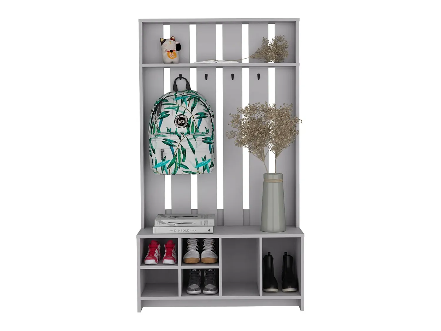 Clearance TuHome Corredor de tulcan em melamina com 8 prateleiras e 4 ganchos para pendurar roupa , , 172,6 cm X 96,8 cm X 39,3 cm Cinzento