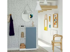 Móvel De Arrumação|Sapateira| Corredor Neo com Sapateira em Azul e Brilhante 110x80x25 cm Branco