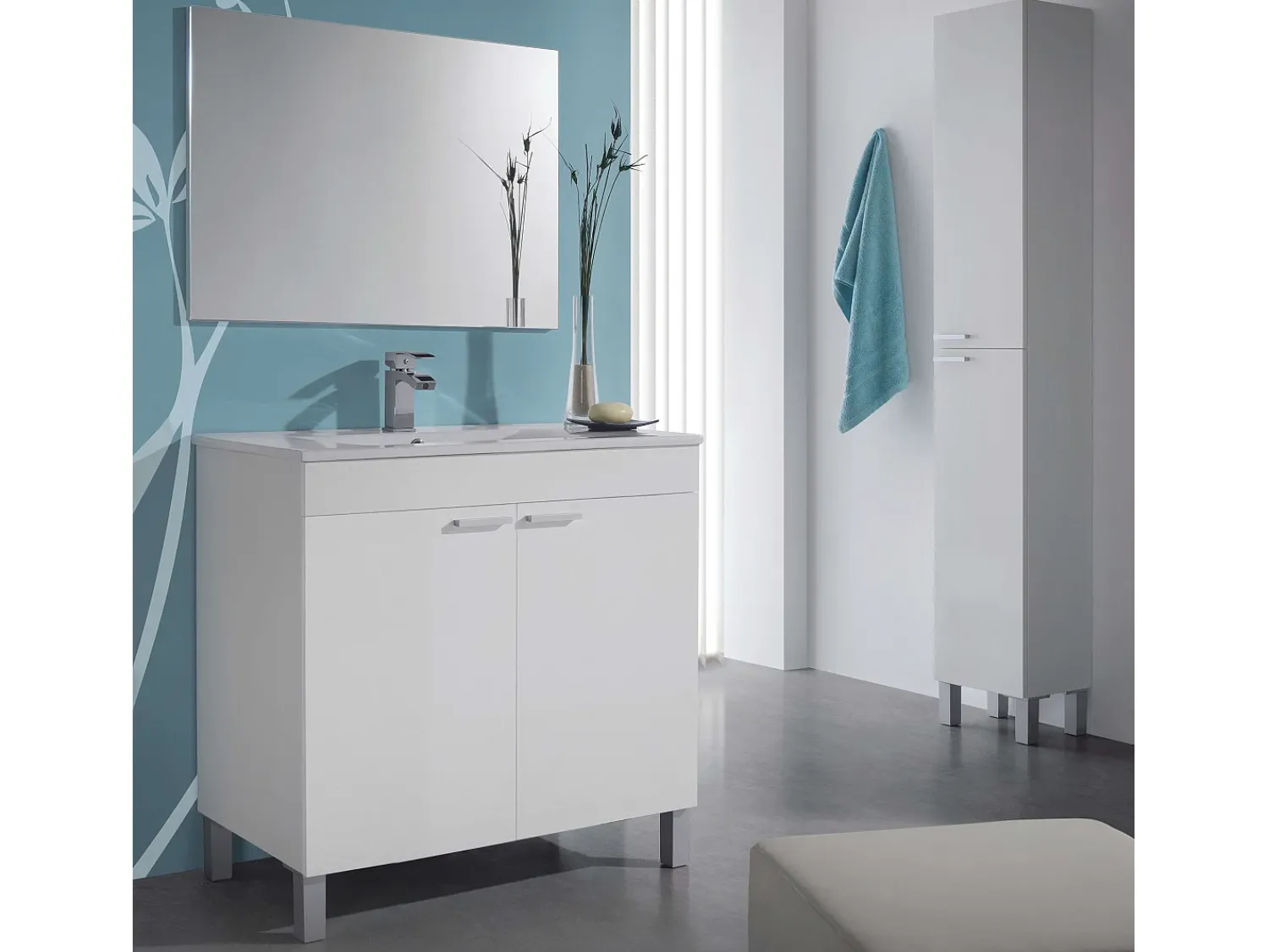 Móvel De Arrumação|Sapateira| Corredor Neo com Sapateira em Azul e Brilhante 110x80x25 cm Branco