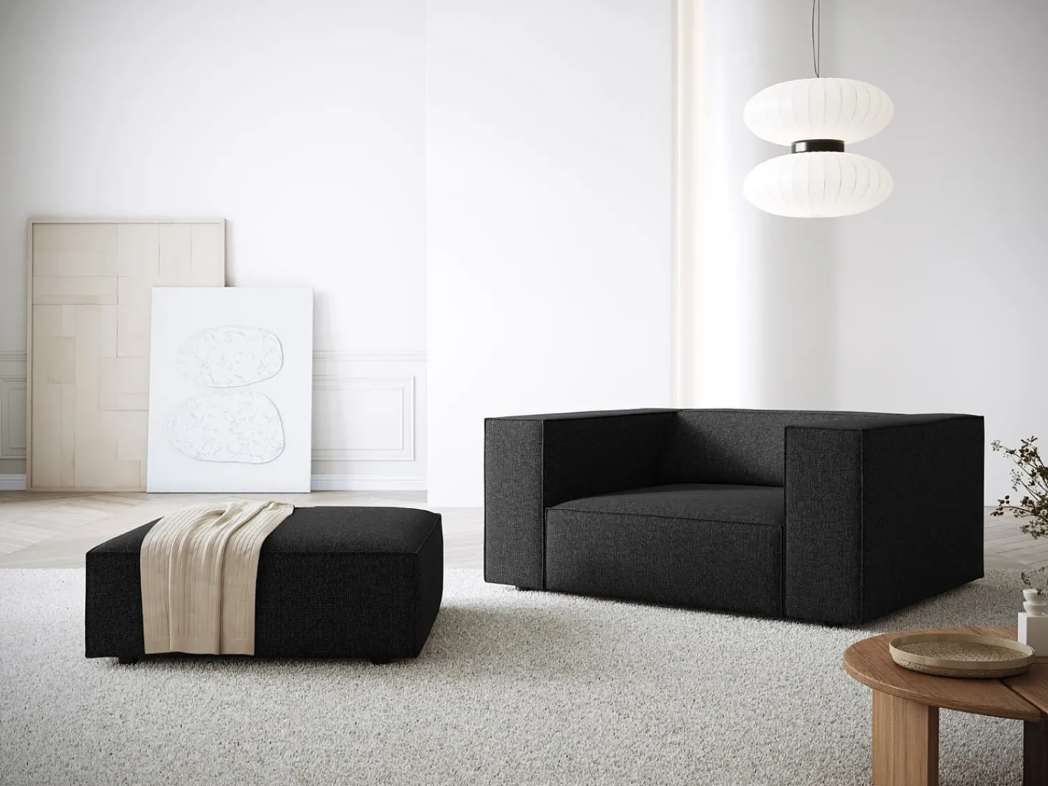 Cosmopolitan Design - Poltrona "Arendal" em tecido chenille - 124x102x70cm Preto