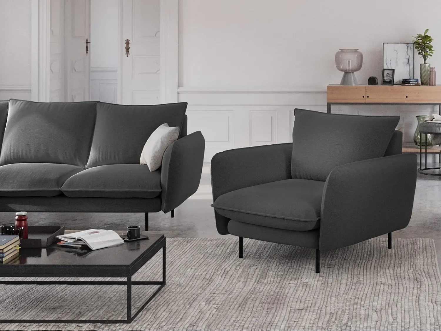 Poltrona*Cosmopolitan Design - Poltrona "Vienna" em tecido estrutural cinza escuro - 97x94x95cm Cinza antracite