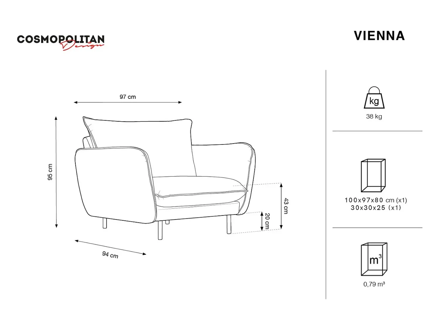 Poltrona|Cosmopolitan Design - Poltrona "Vienna" em veludo cinza claro - 97x94x95cm Cinzento claro