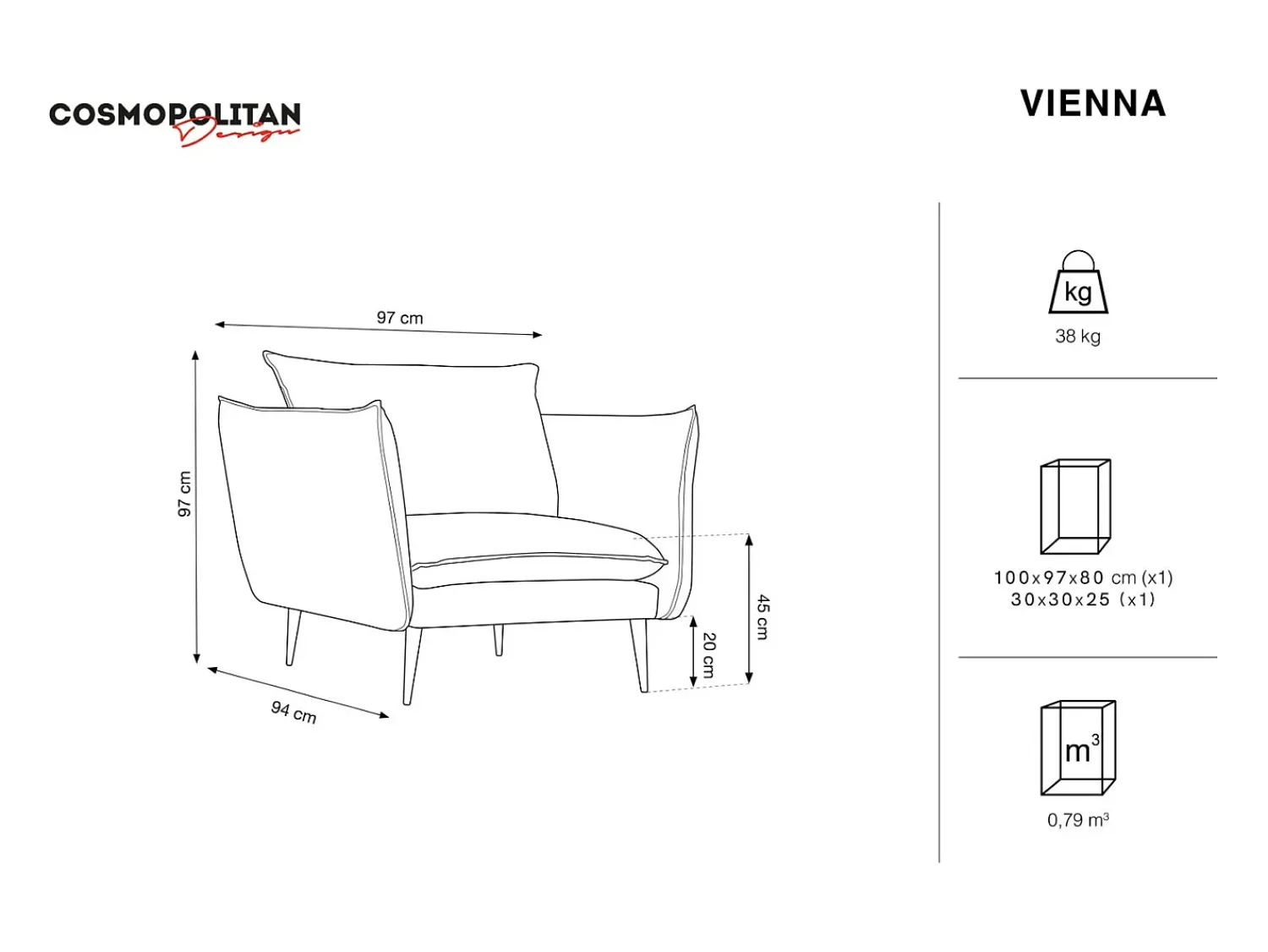 Poltrona*Cosmopolitan Design - Poltrona "Vienna" em tecido estrutural claro - 97x94x95cm Bege