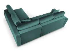 Sofá*Cosmopolitan Design - Sofá convertível de canto direito com caixa de arrumação "Kyoto" 5 lugares em veludo petróleo - 243x194x88cm Verde esmeralda