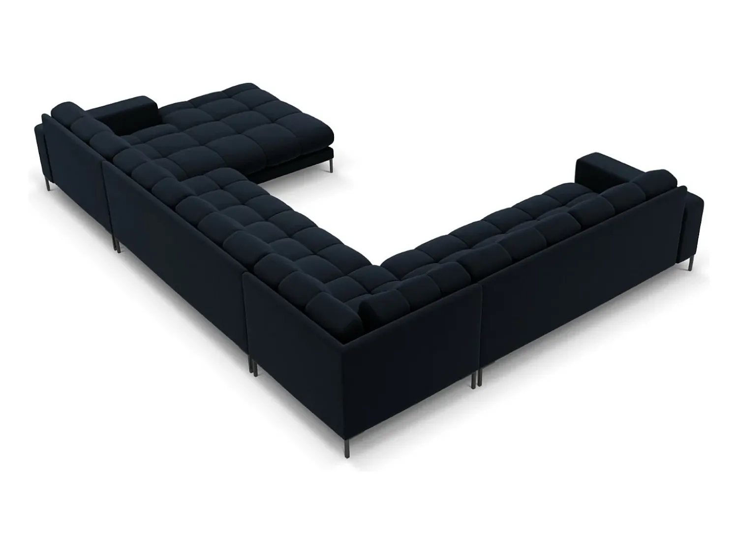 Sofá*Cosmopolitan Design - Sofá de canto panorâmico à esquerda "Bali" 7 lugares em veludo - 327x256x75cm Azul escuro