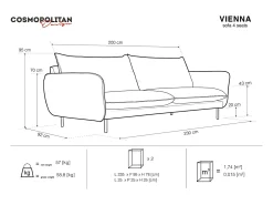 Online Cosmopolitan Design - Sofá "Vienna" 4 lugares em veludo claro - 230x92x95cm Bege