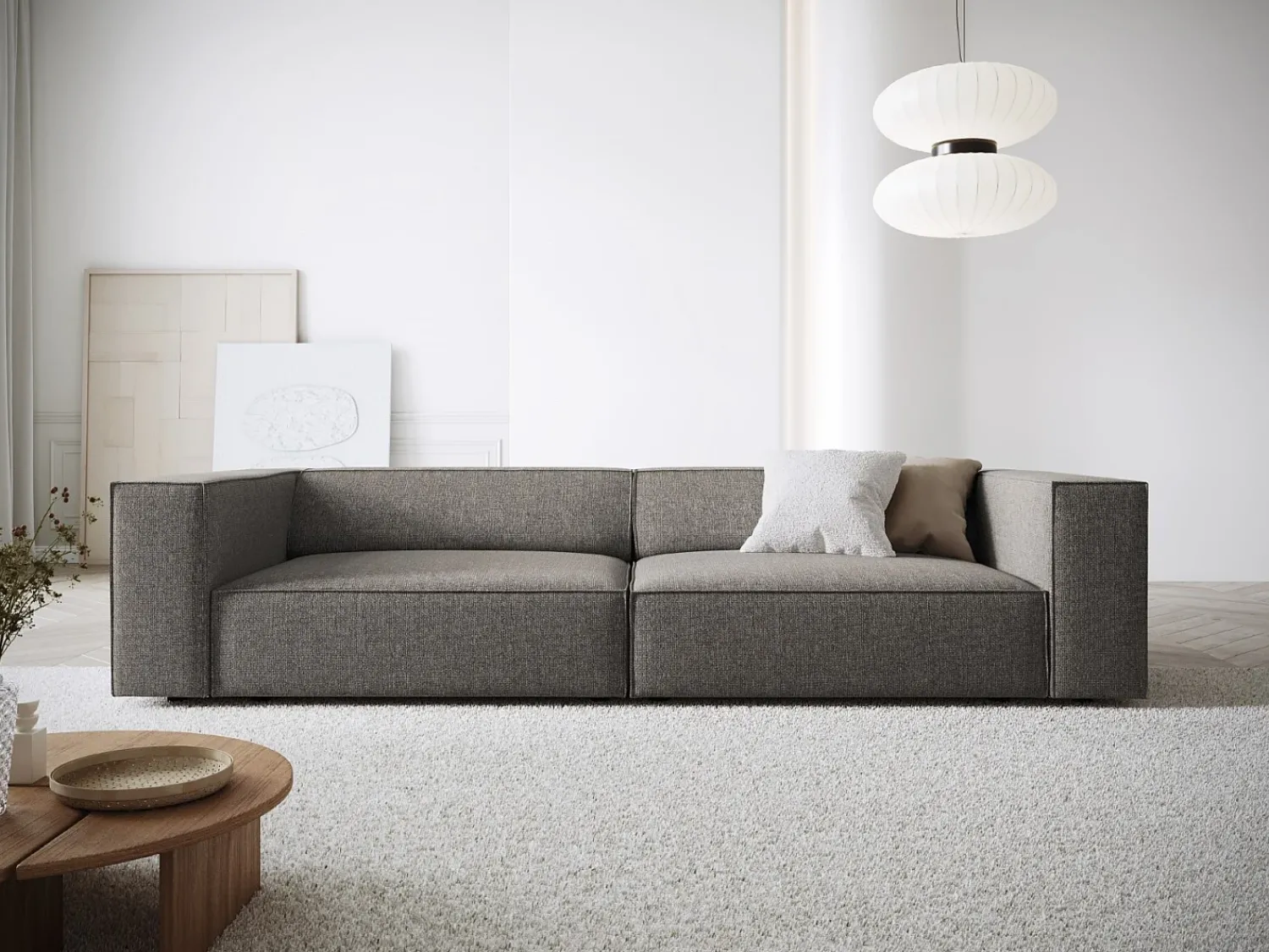 Sale Cosmopolitan Design - Sofá "Arendal" 4 lugares em tecido chenille cinza - 244x102x70cm Cinzento