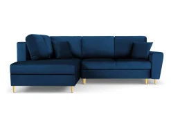 Clearance Cosmopolitan Design - Sofá convertível de canto esquerdo com caixa de arrumação "Kyoto" 5 lugares em veludo azul real - 243x194x88cm Azul escuro