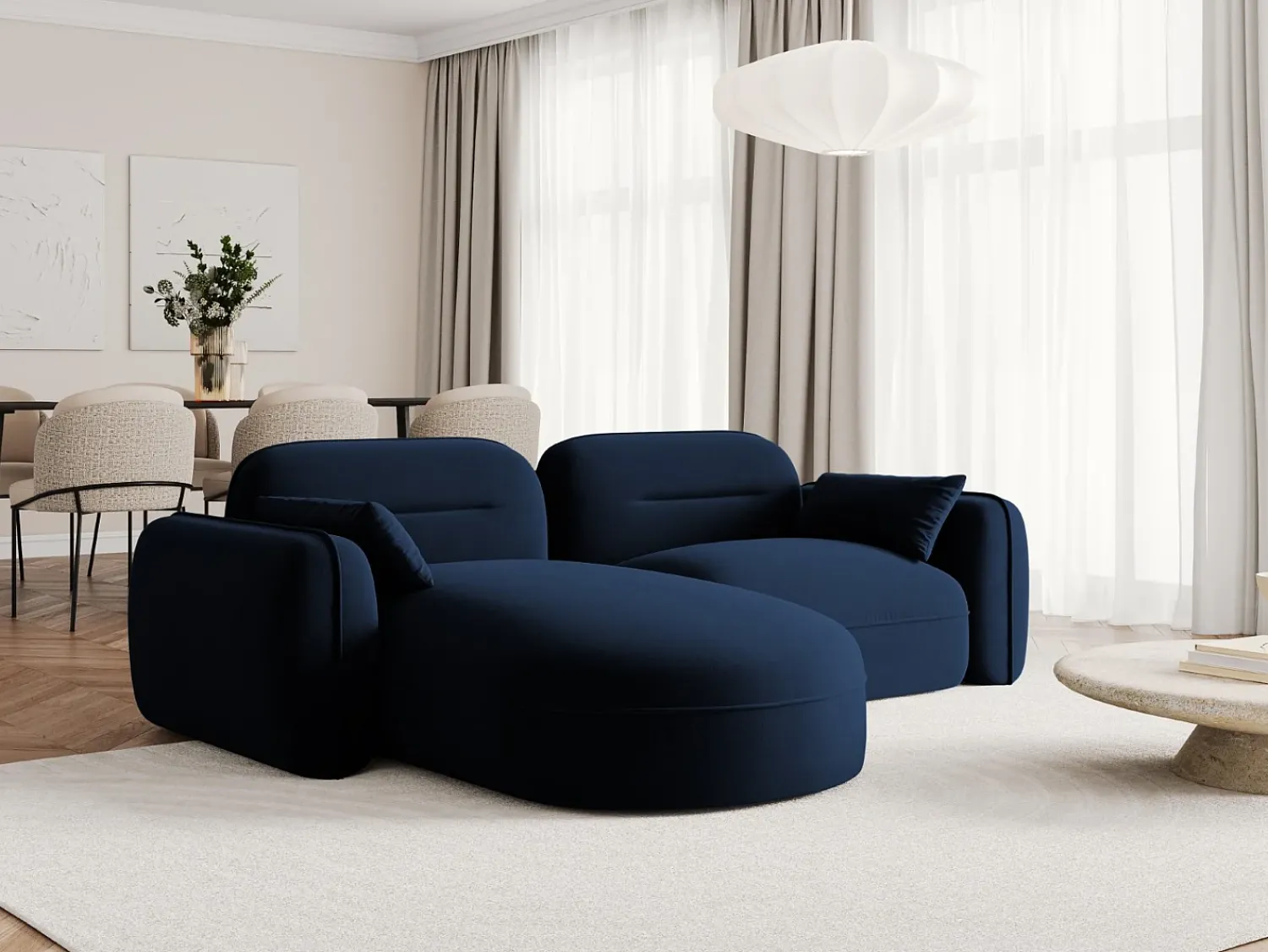 Sofá|Cosmopolitan Design - Sofá modular de canto esquerdo "Sydney" 3 lugares em veludo azul real - 230x165x70cm Azul escuro