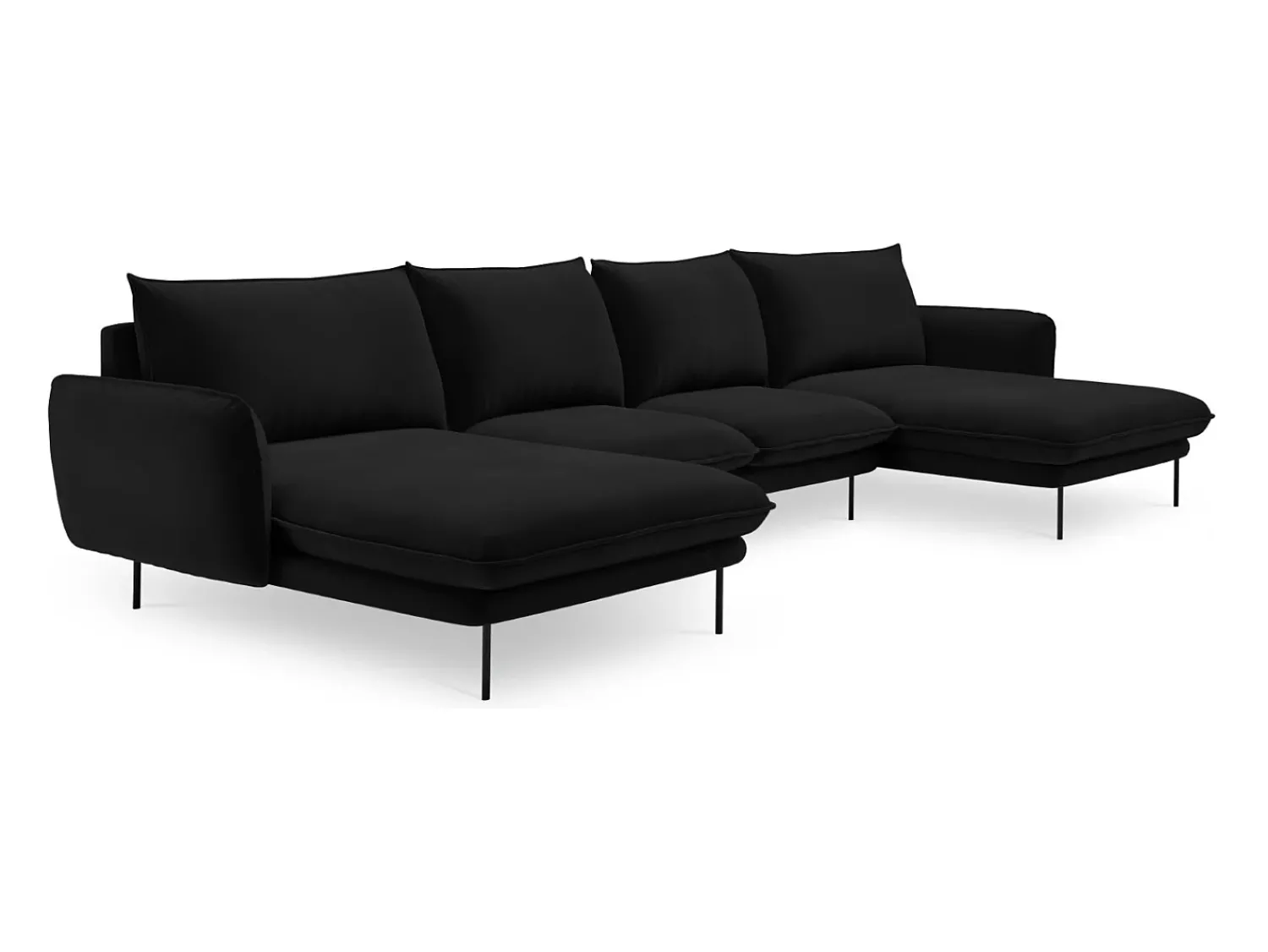 Hot Cosmopolitan Design - Sofá panorâmico "Vienna" 6 lugares em veludo - 350x170x95cm Preto