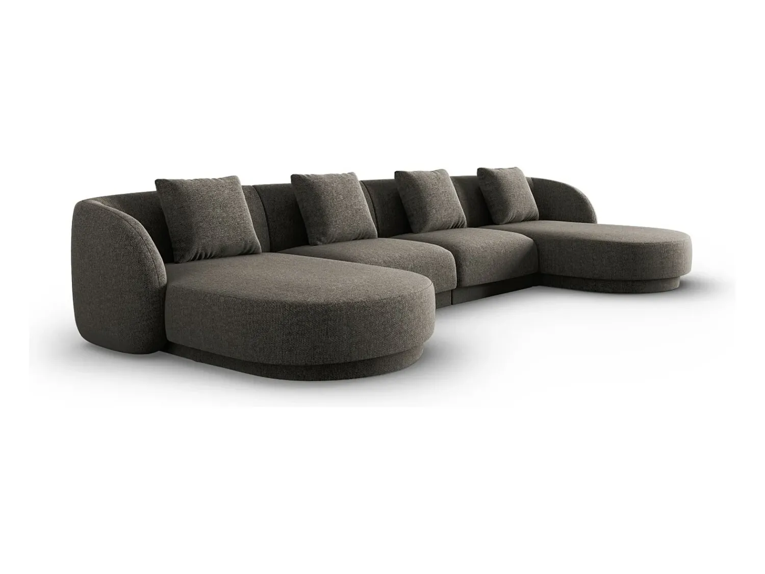 Discount Cosmopolitan Design - Sofá panorâmico "Tulum" 5 lugares em tecido chenille cinza - 330x156x70cm Cinzento