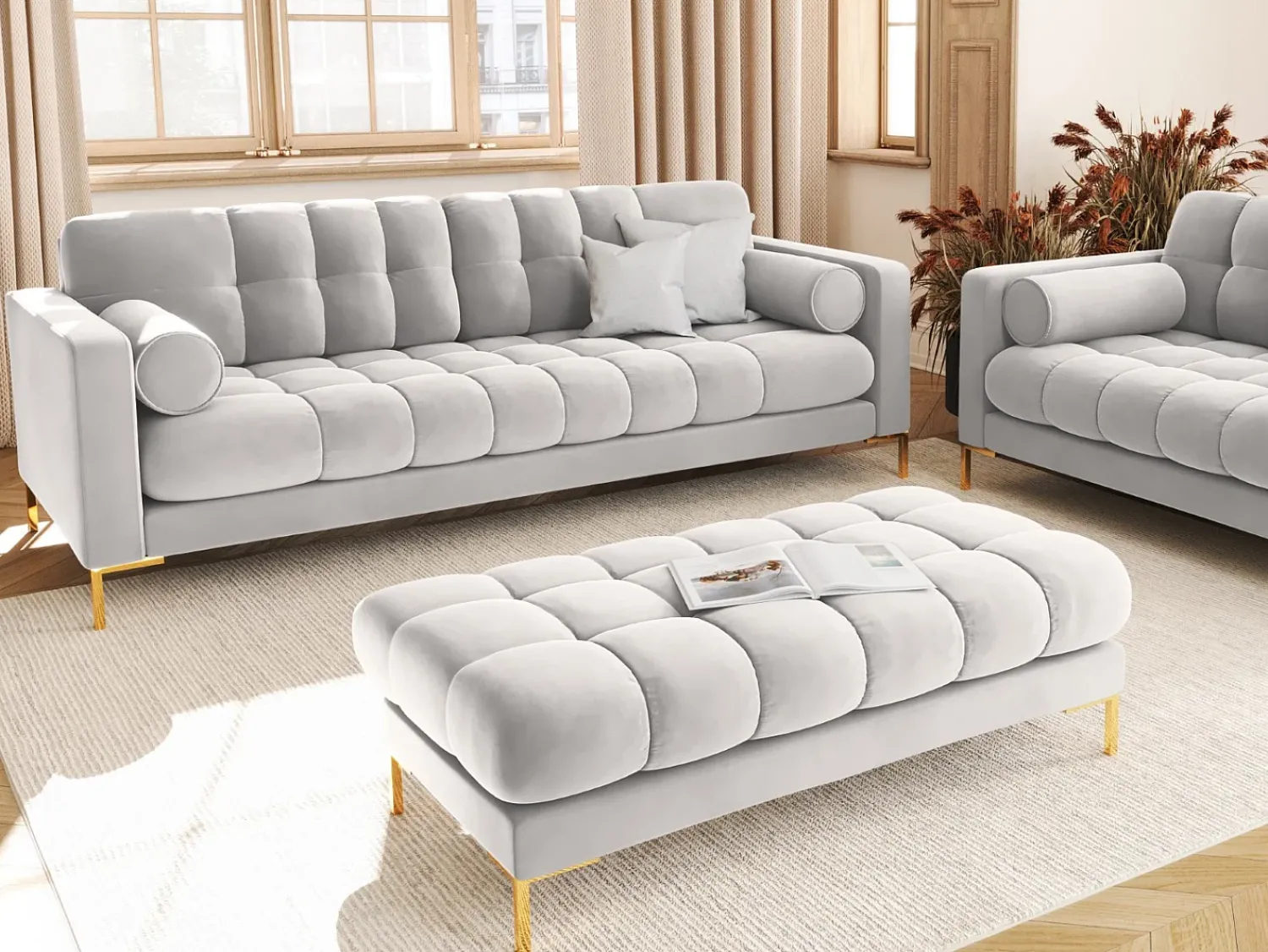 Hot Cosmopolitan Design - Sofá "Bali" 3 lugares em veludo prata - 177x92x75cm Prateado