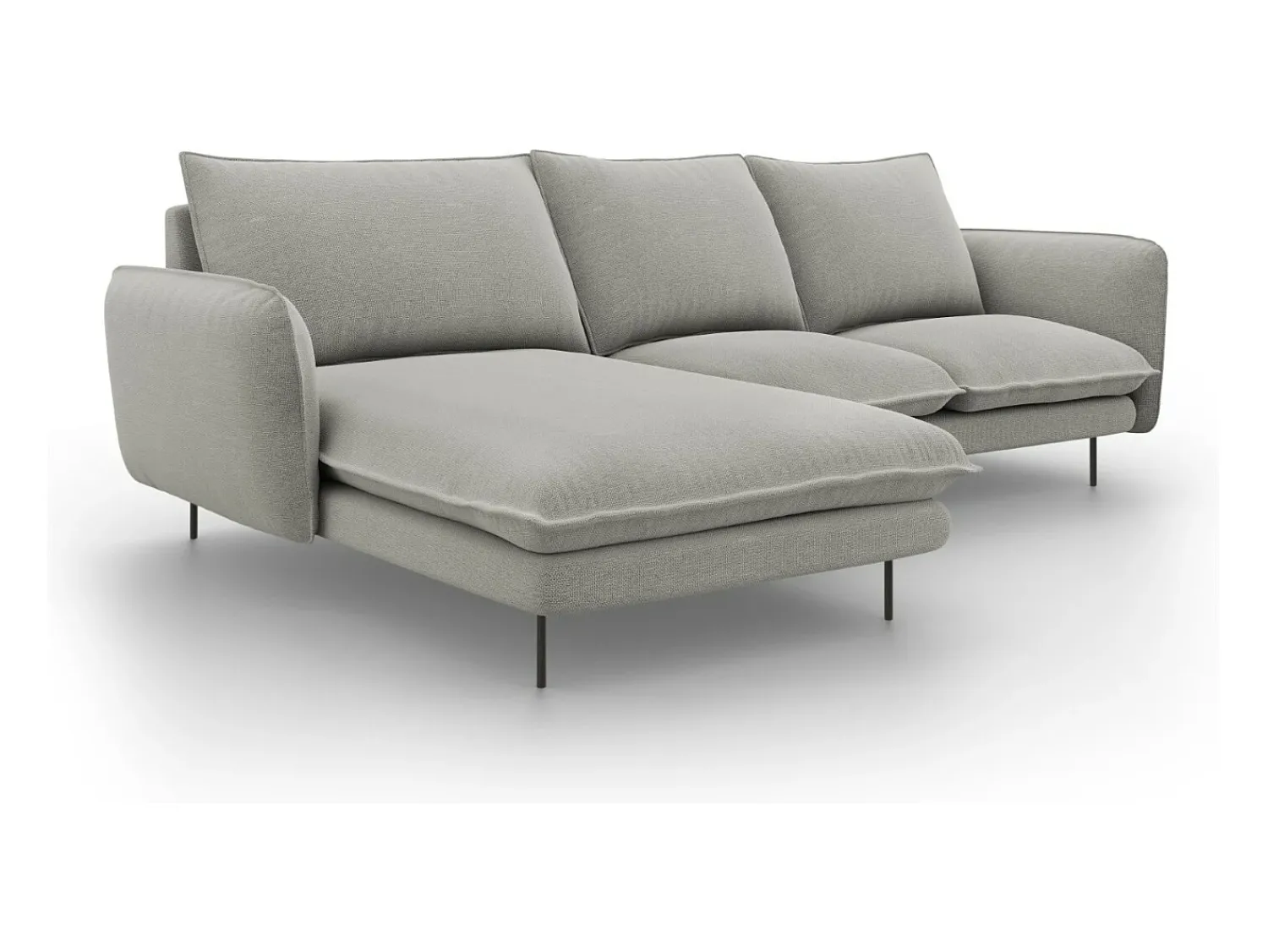 Cosmopolitan Design - Sofá de canto esquerdo "Vienna" 5 lugares em tecido estrutural cinza claro - 255x170x95cm^ Sofá