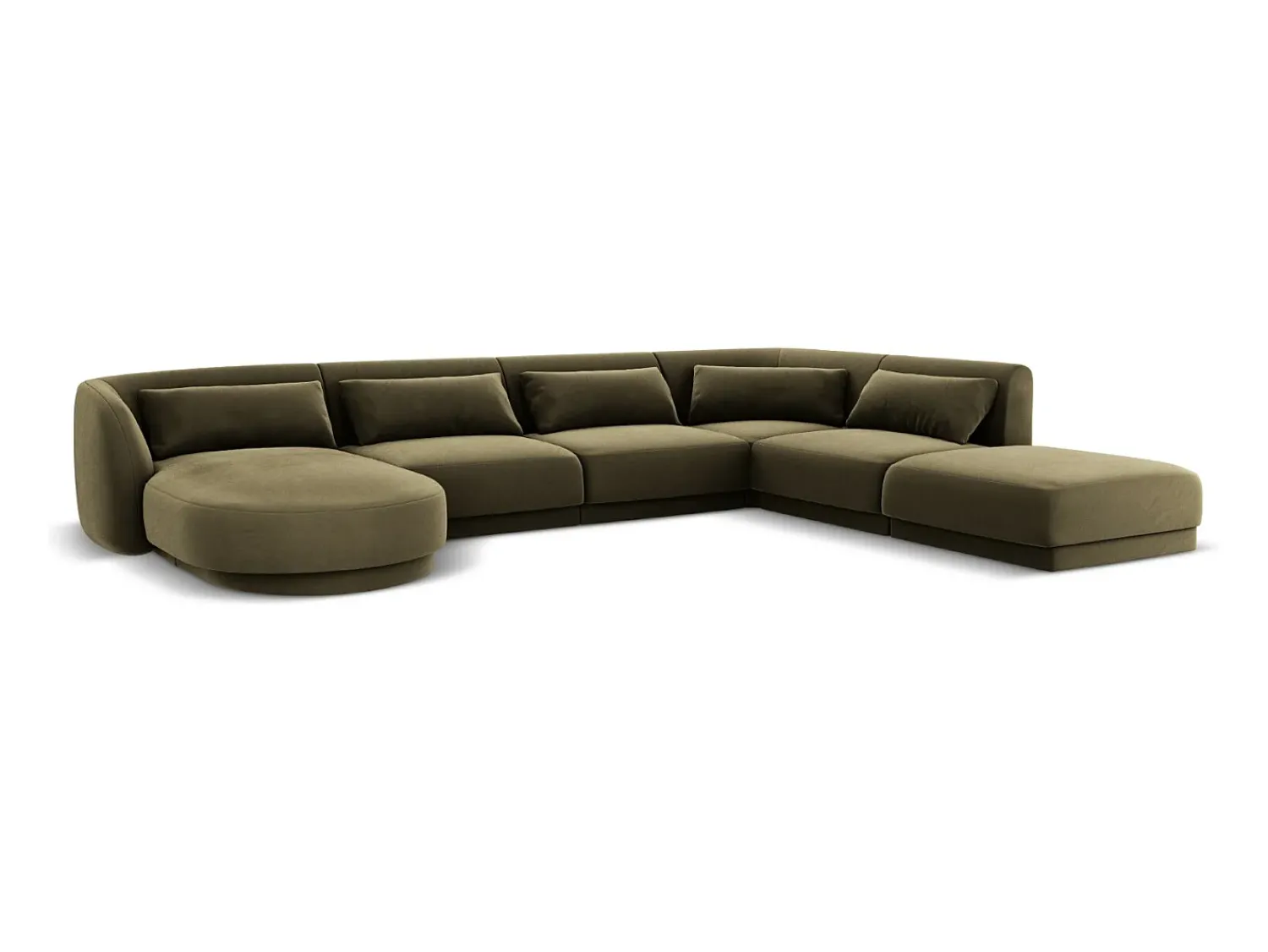 Sale Cosmopolitan Design - Sofá de canto direito panorâmico "Tulum" 6 lugares em veludo - 330x255x70cm Verde