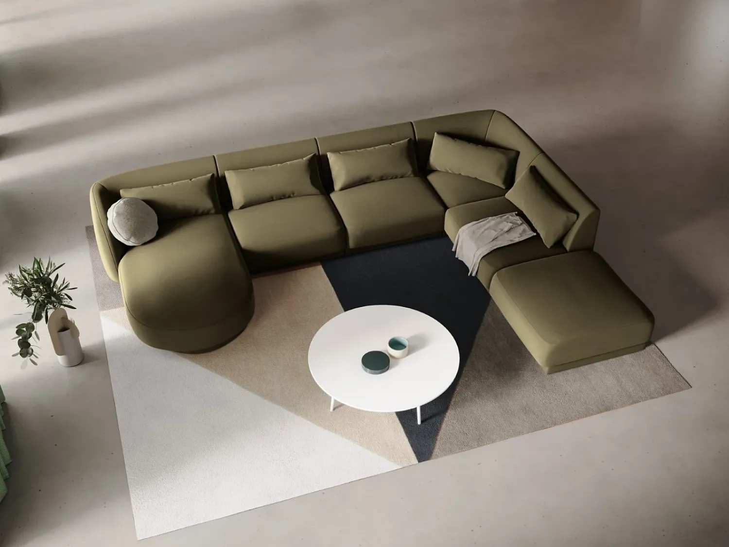 Sale Cosmopolitan Design - Sofá de canto direito panorâmico "Tulum" 6 lugares em veludo - 330x255x70cm Verde