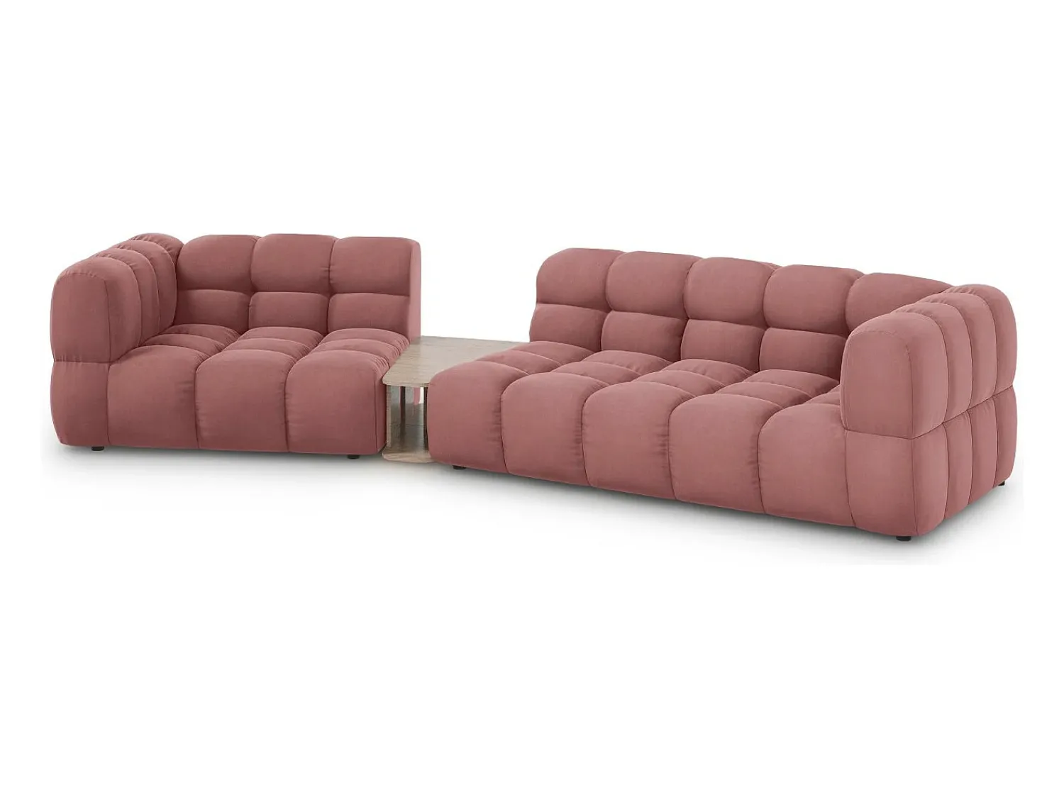 Best Cosmopolitan Design - Sofá modular virado para a esquerda "Sky" 3 lugares em veludo salmão - 353x148x75cm Rosa claro