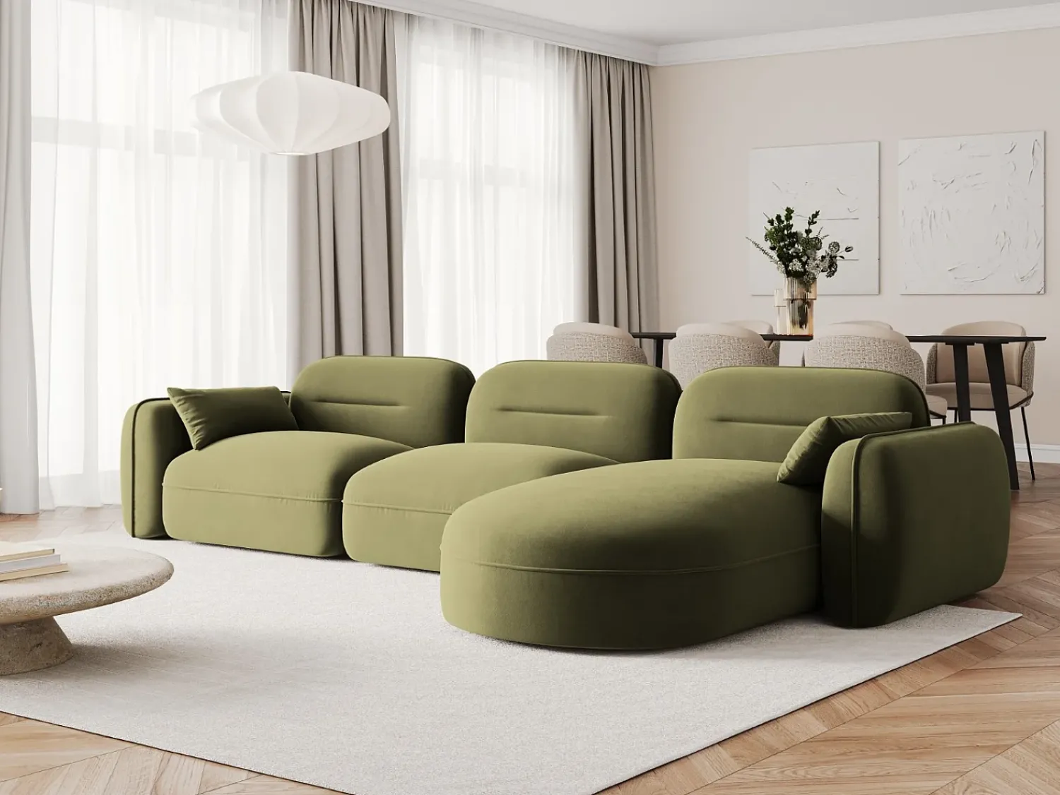 Sale Cosmopolitan Design - Sofá modular de canto direito "Sydney" 4 lugares em veludo - 320x165x70cm Verde claro